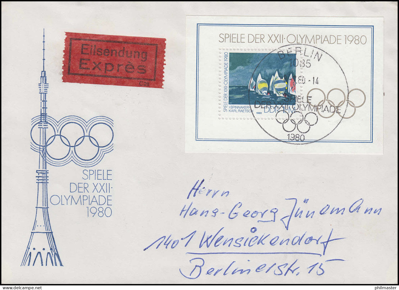 Block 60 Olympia: Sommerspiele Moskau 1980 Schmuck-Eil-FDC ESSt N.Wensieckendorf - Covers & Documents