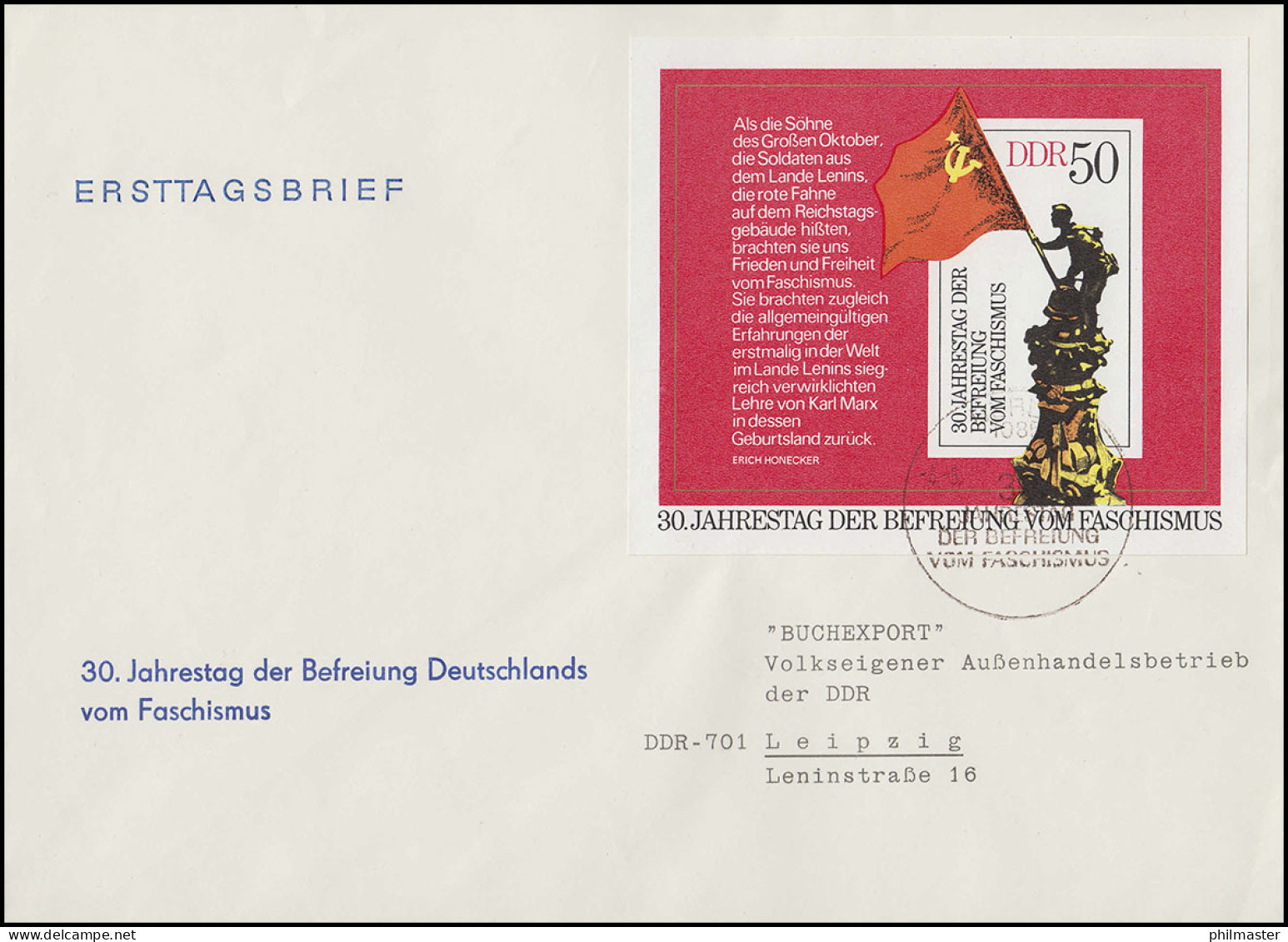 Block 42 Jahrestag Der Befreiung Vom Faschismus 1975 Auf Schmuck-FDC ESSt Berlin - Briefe U. Dokumente