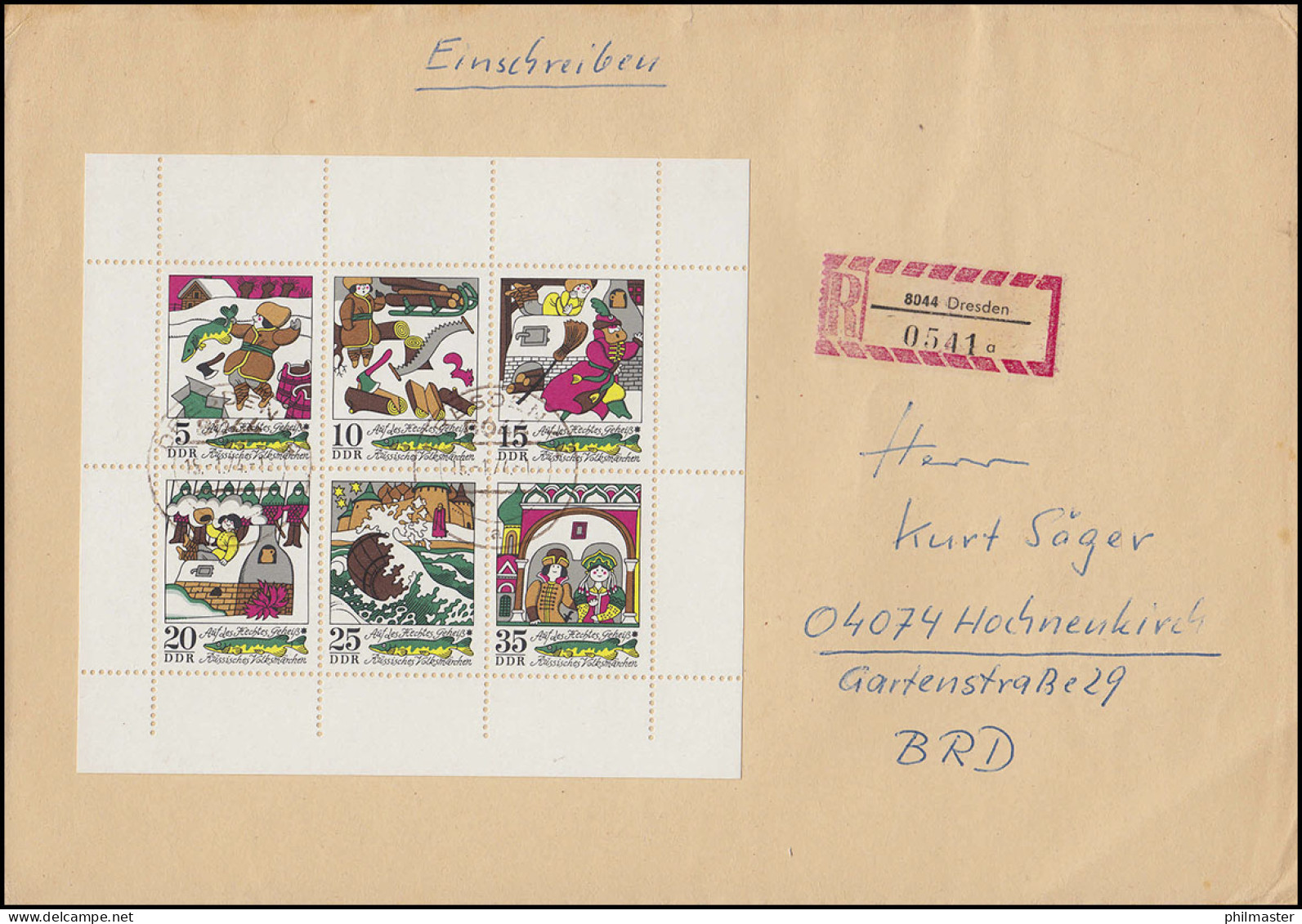 1901-1906 Märchen-Kleinbogen 1973 Auf R-Brief DRESDEN 15.1.74 Nach Hochneukirch - Storia Postale