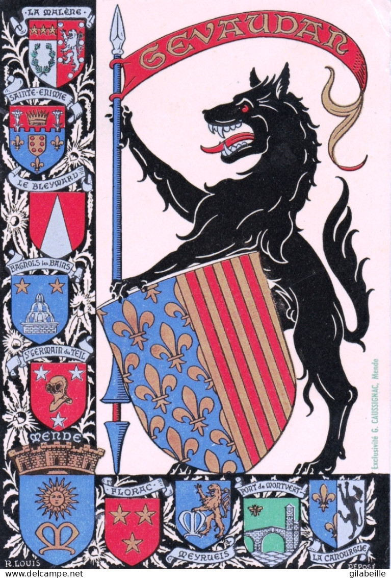 48 - Lozere - Carte Heraldique - Blason De La LOZERE - Bete Du Guevaudan - Autres & Non Classés