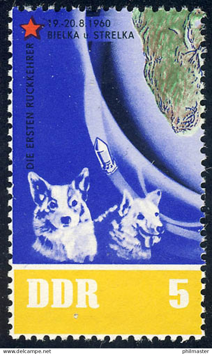 926 Sowj. Weltraumflüge Weltraumhunde 5 Pf ** - Unused Stamps