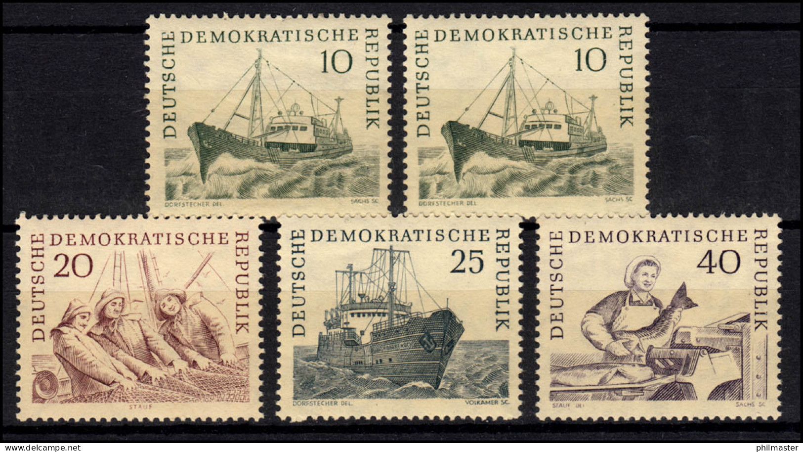 817-820 Hochseefischerei 1961: 5 Werte, Mit 817X +Y Gepr. MAYER, Satz ** - Nuovi