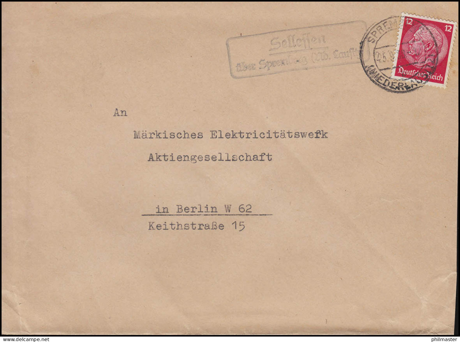 Landpost SELLESSEN über SPREMBERG Niederlausitz 25.9.1938 Auf Brief Nach BERLIN - Altri & Non Classificati