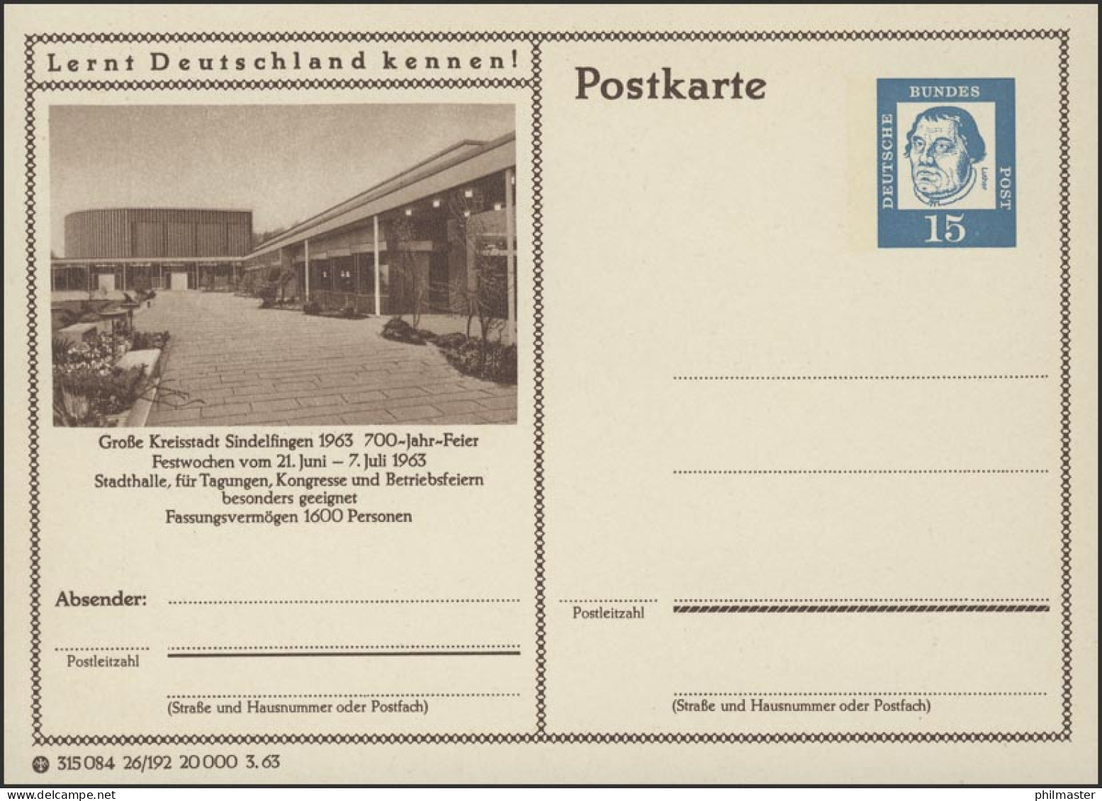 P081-26/182 Sindelfingen, Stadthalle ** - Postales Ilustrados - Nuevos