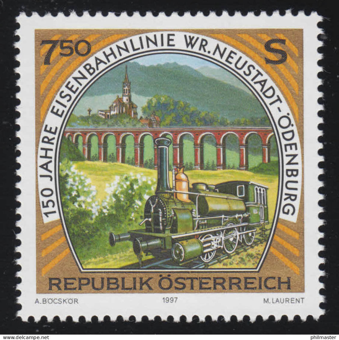 2224 Eisenbahnen Linie Wiener Neustadt-Ödenburg, Lok + Viadukt, 7.50 S ** - Ungebraucht