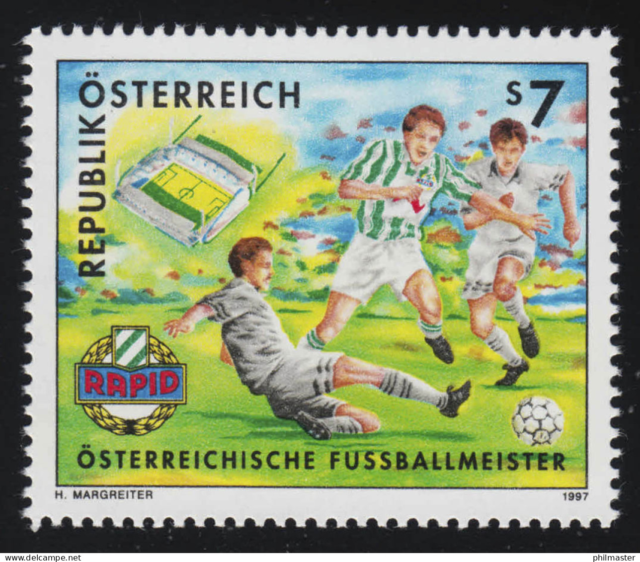 2217 Österreichischer Fußballmeister SK Rapid Wien, Spielszene & Emblem, 7 S ** - Nuovi