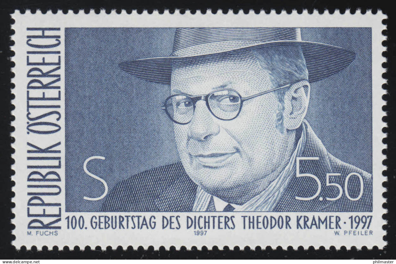 2209 Geburtstag Theodor Kramer, Dichter Schriftsteller, 5.50 S, Postfrisch ** - Unused Stamps