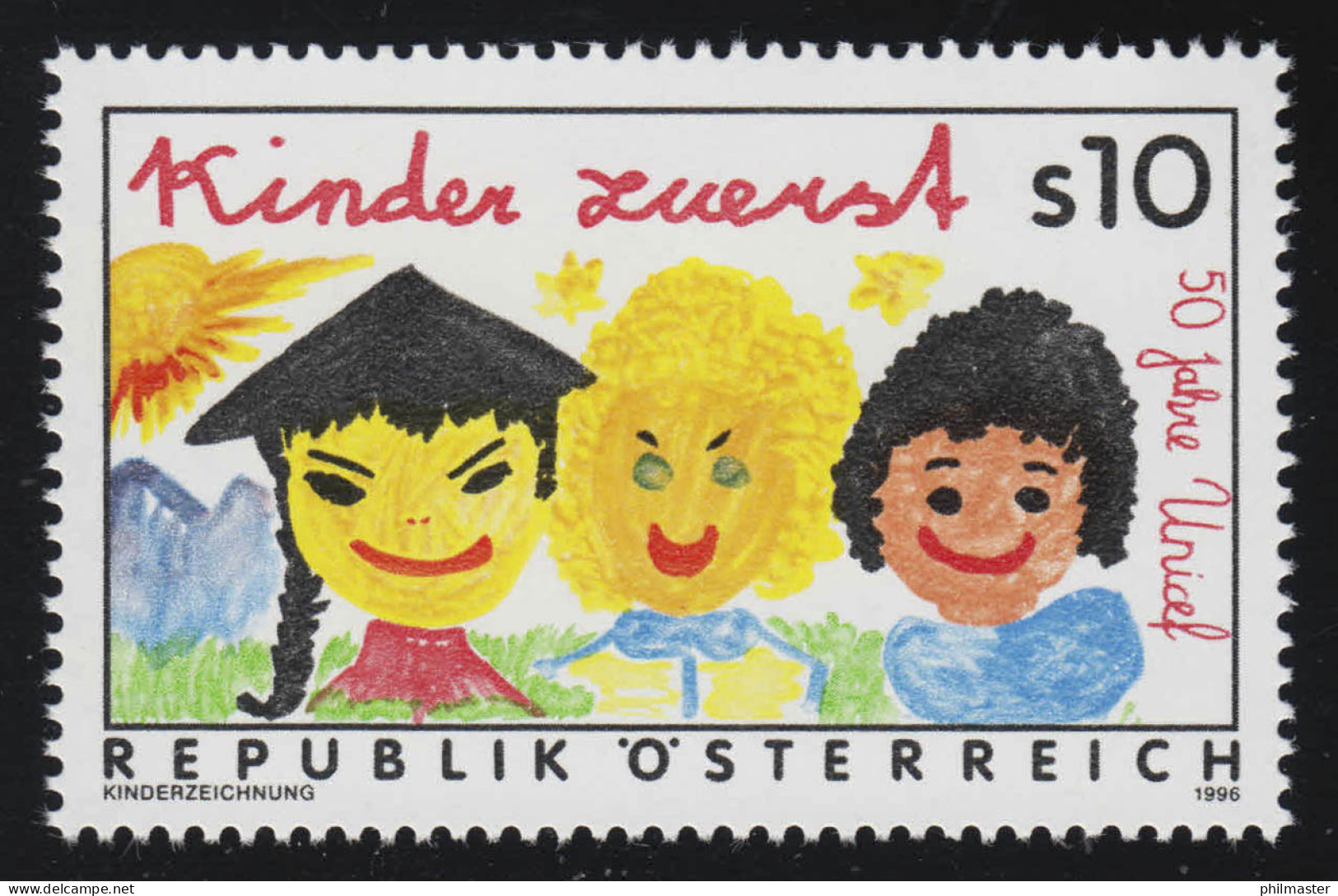 2205 50 Jahre UNICEF, Kinder Verschiedener Völker, Kinderzeichnung, 10 S, ** - Nuovi