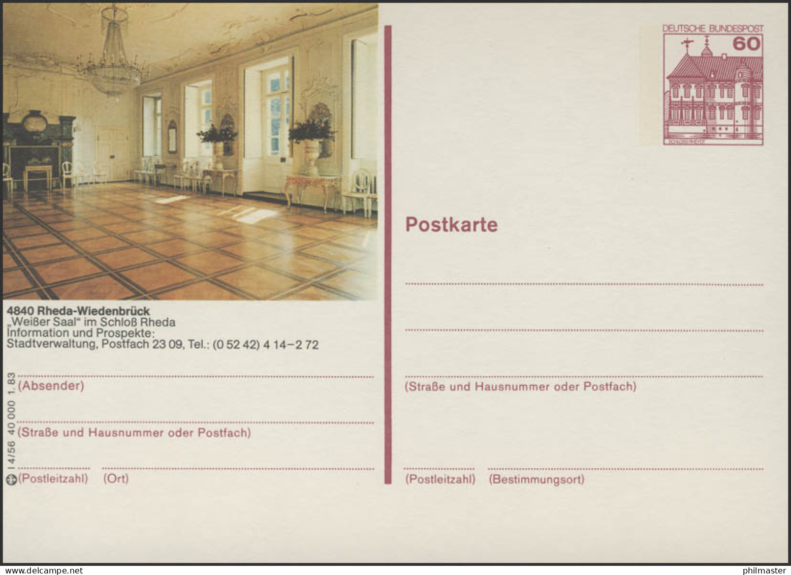 P138-l4/056 - 4840 Rheda-Wiedenbrück, Weißer Saal ** - Illustrated Postcards - Mint