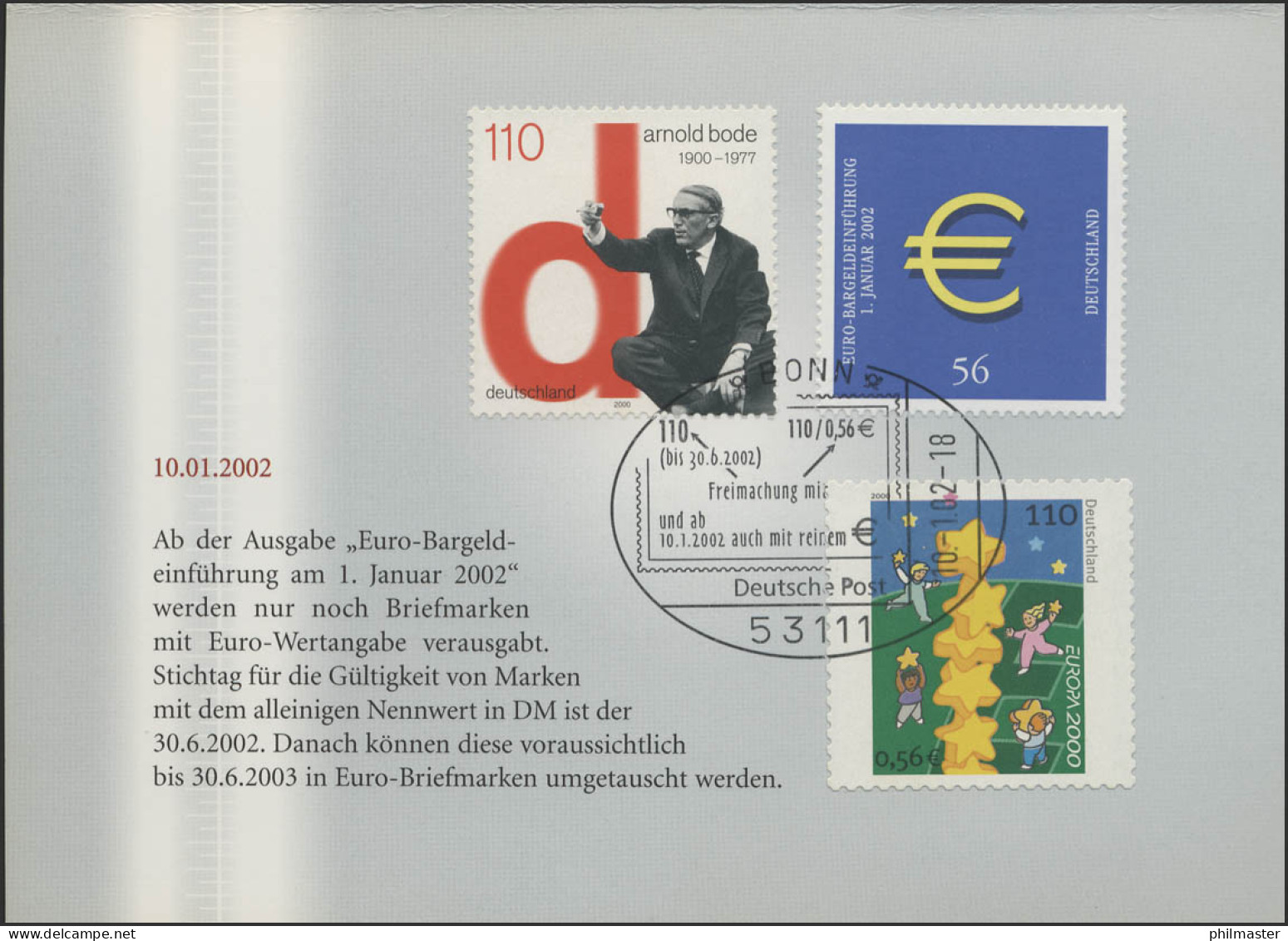 Währungsumstellung Auf Deutschen Briefmarken, 2234 Einführung Euro ESSt 2002 - Other & Unclassified