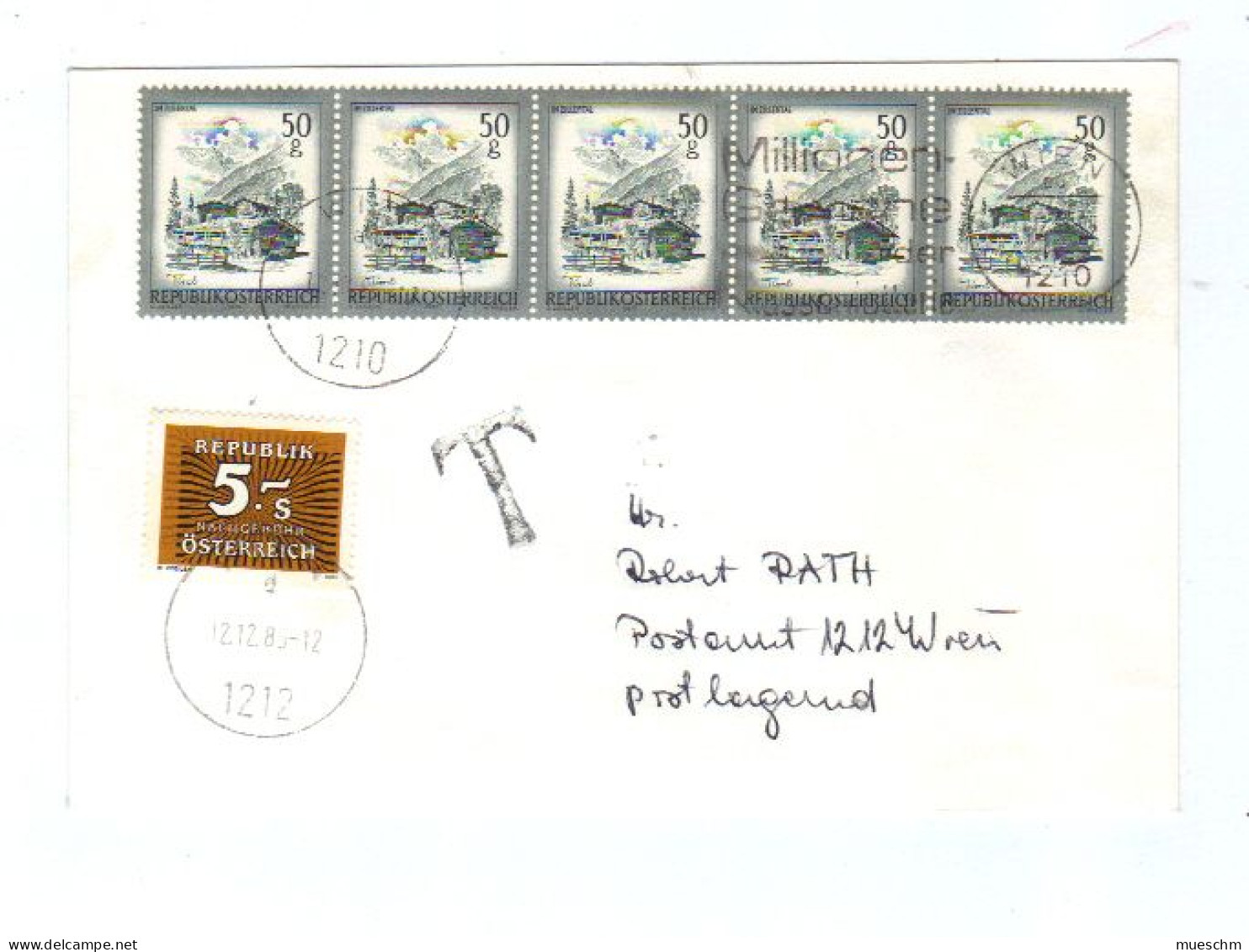 Österreich, 1985, Bedarfsbrief, Frankiert Mit 5xMiNr.1475+ Ersttag Porto MiNr.26o (10366W) - Segnatasse