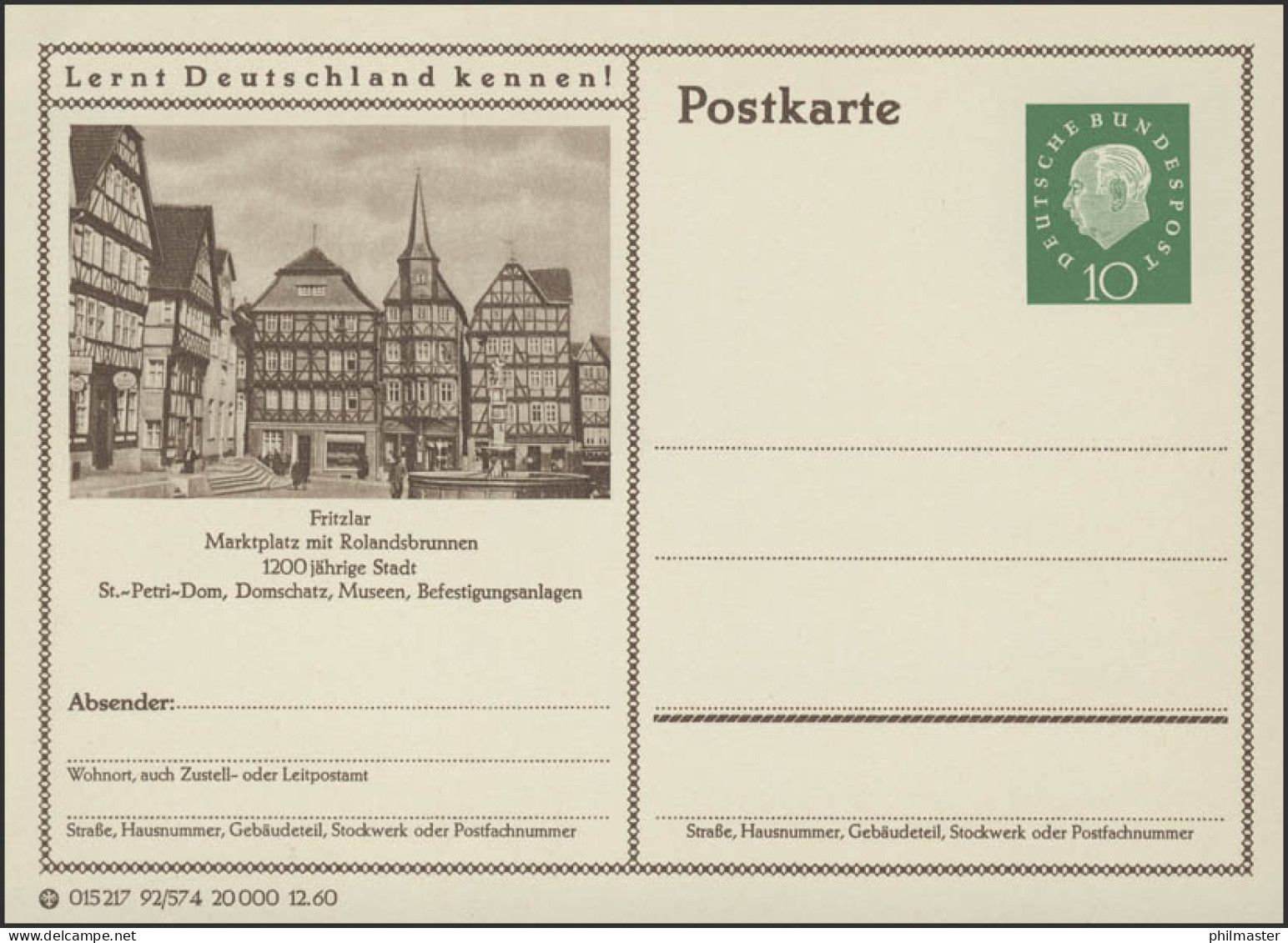 P053-92/574 Fritzlar, Marktplatz Mit Rolandsbrunnen ** - Cartes Postales Illustrées - Neuves