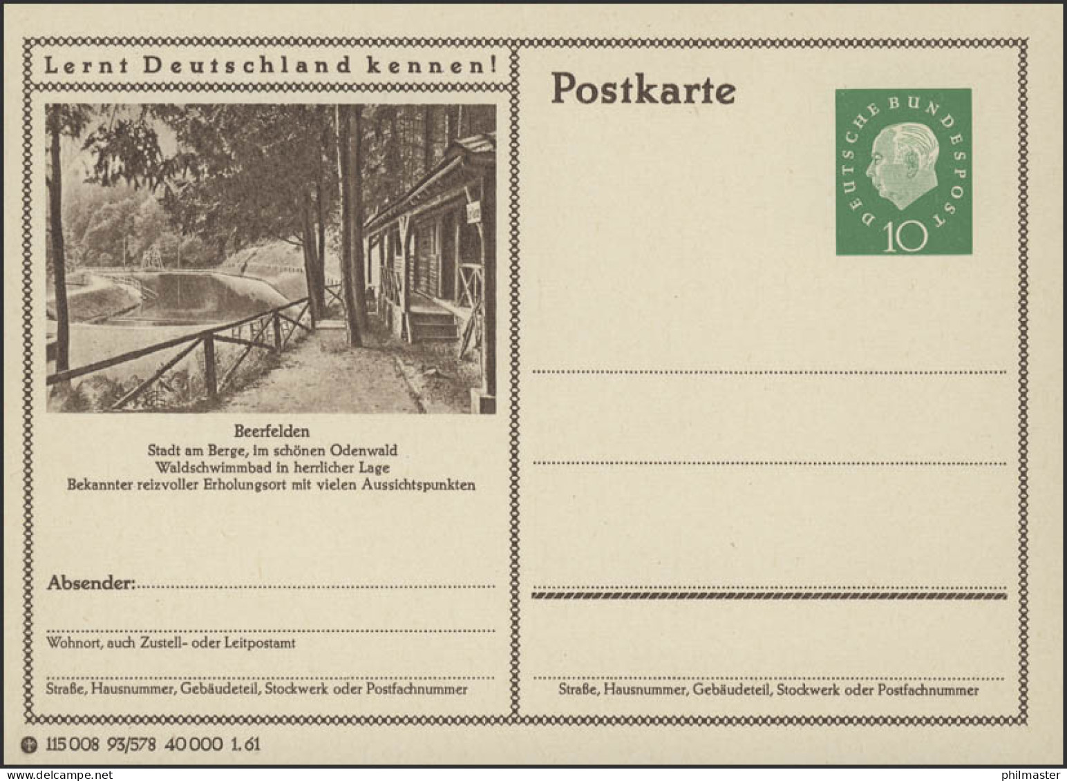 P053-93/578 Beerfelden/Odenwald, Waldschwimmbad ** - Cartes Postales Illustrées - Neuves