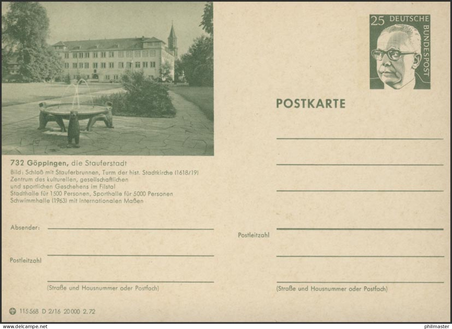 P107-D02/016 732 Göppingen, Schloß Stauferbrunnen ** - Cartes Postales Illustrées - Neuves