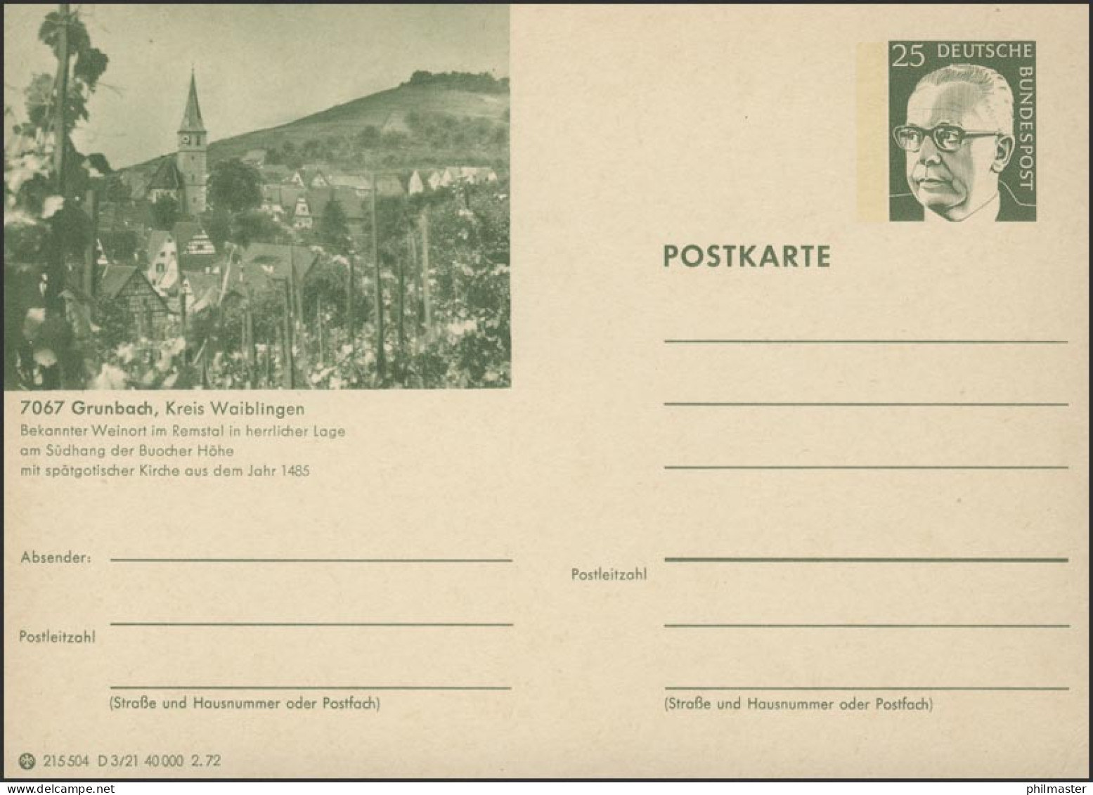 P107-D03/021 7067 Grunbach (Kreis Waiblingen) ** - Illustrated Postcards - Mint