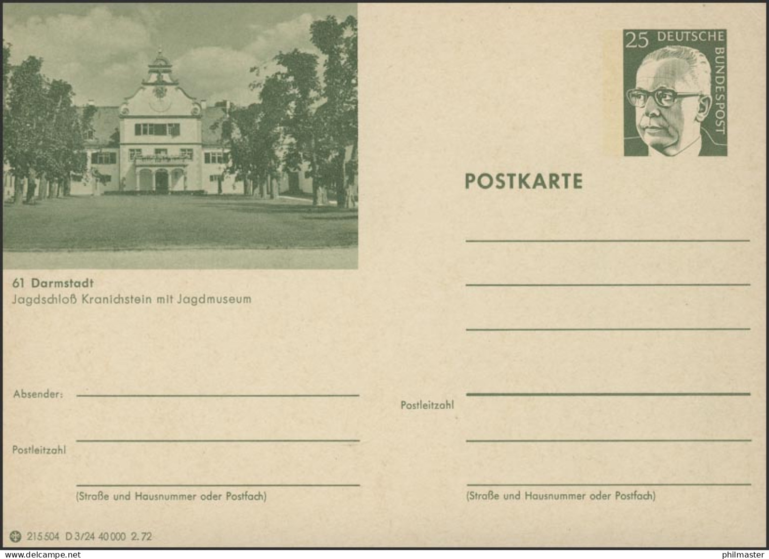 P107-D03/024 61 Darmstadt, Jagdschloß Kranichstein** - Illustrated Postcards - Mint