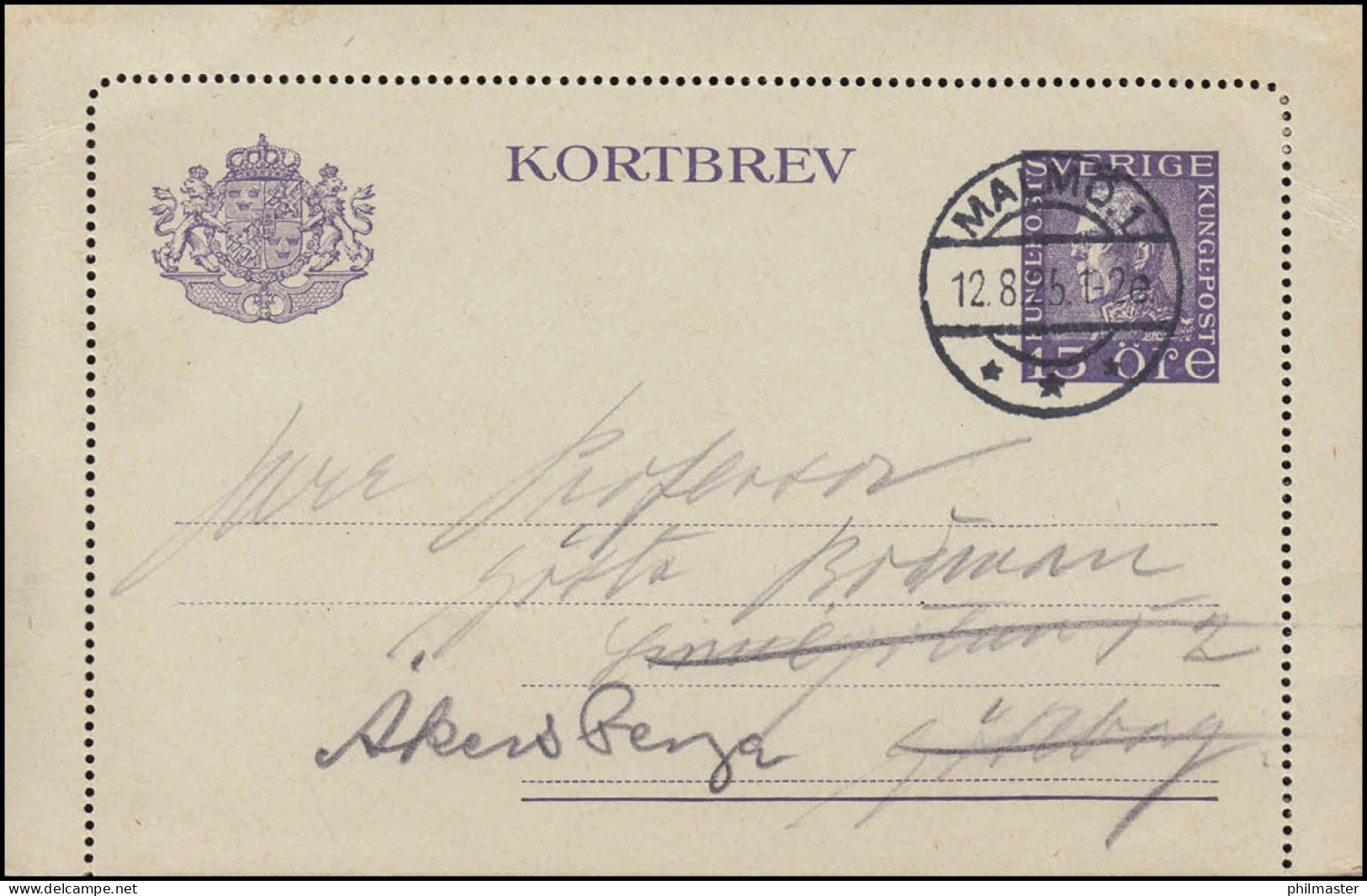 Kartenbrief K 23 KORTBREV 15 Öre, MALMÖ 12.8.25 Nach Göteborg, Karte Mit Rand - Enteros Postales