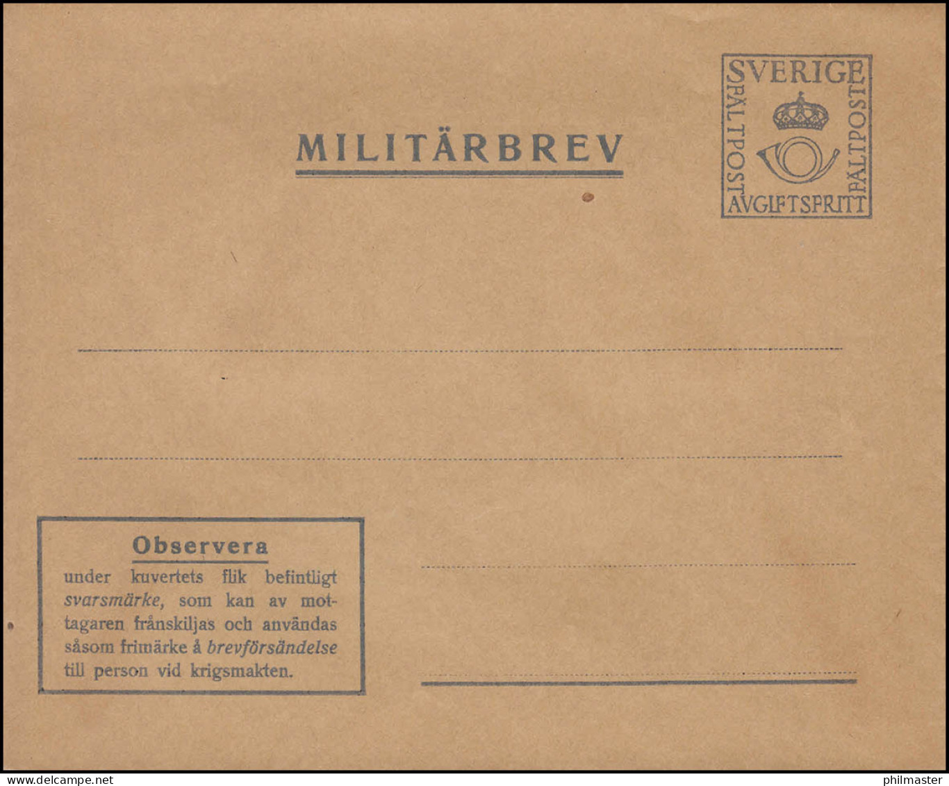 Militärpost MILITÄRBREV FÄLTPOST Zudruck Observera, ** Postfrisch - Postal Stationery