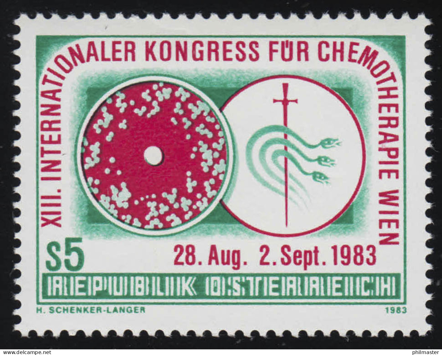 1748 Internationaler Chemotherapiekongress, Penicillinkultur + Symbol, 5 S, ** - Ongebruikt
