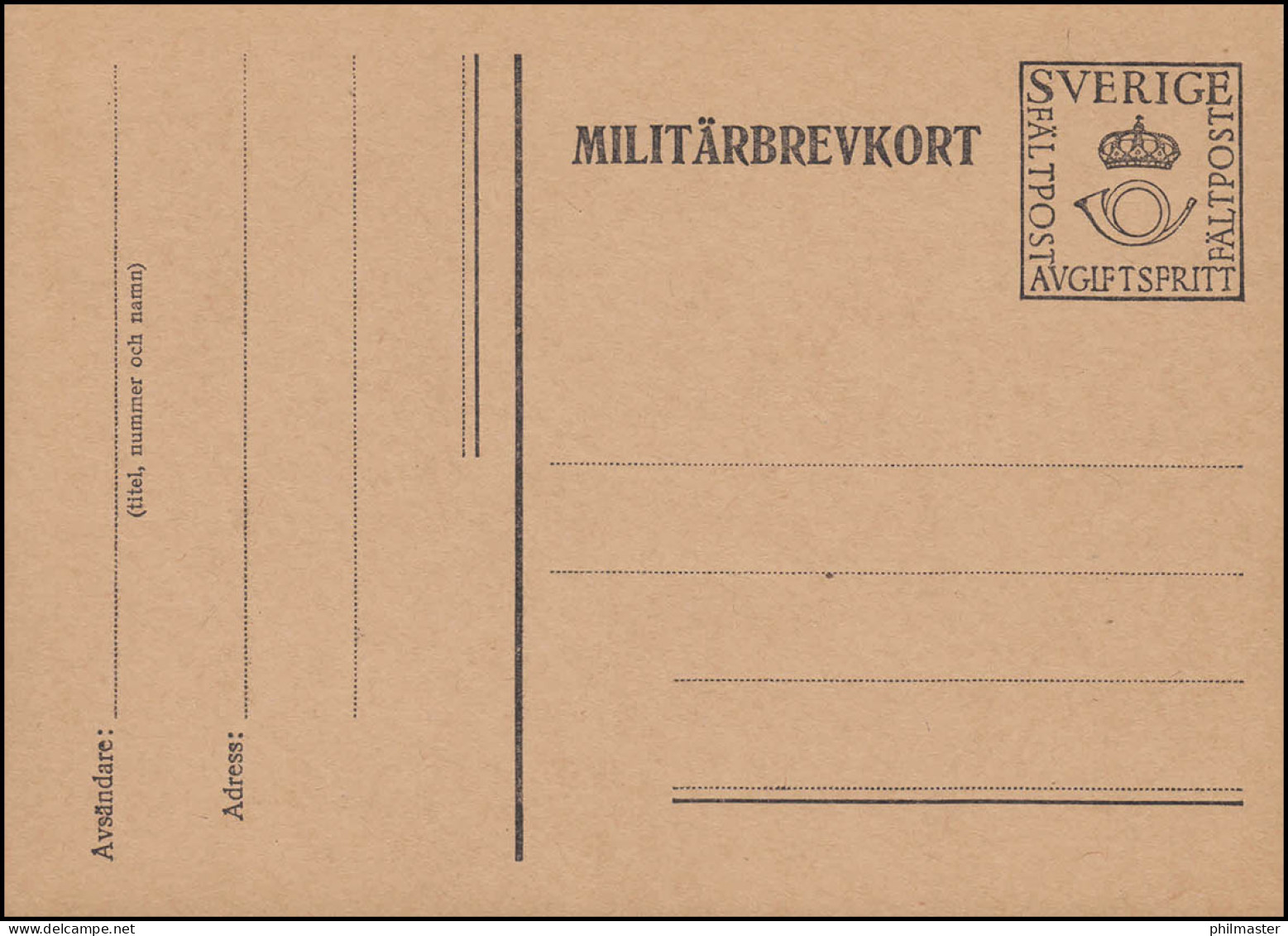 Militärpost MILITÄRBREVKORT FÄLTPOST Ohne Zudruck, ** Postfrisch - Postal Stationery