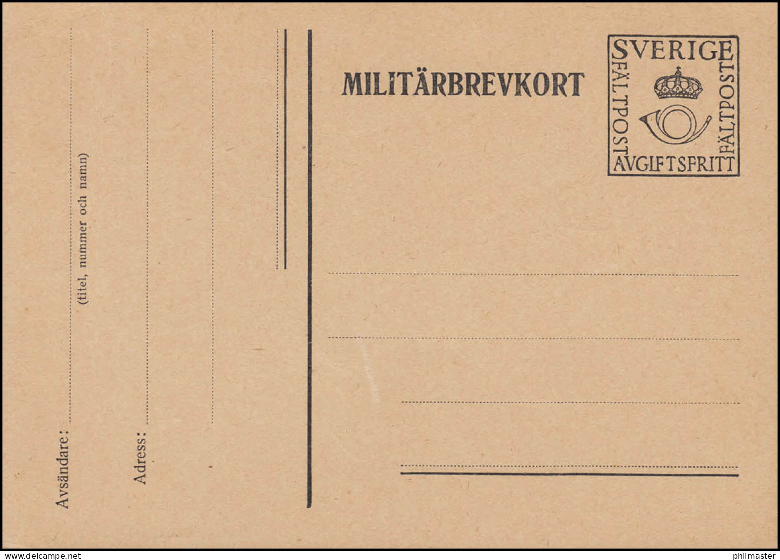 Militärpost MILITÄRBREVKORT FÄLTPOST Ohne Zudruck, Punkt Im I, ** Postfrisch - Interi Postali