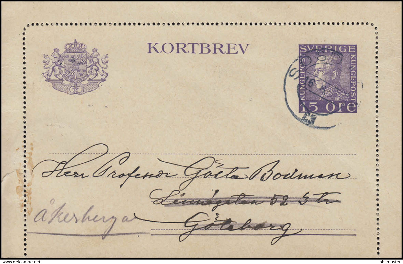 Kartenbrief K 23 KORTBREV 15 Öre, SÖSDALA 16.6.1924 Nach Göteborg Karte Mit Rand - Entiers Postaux