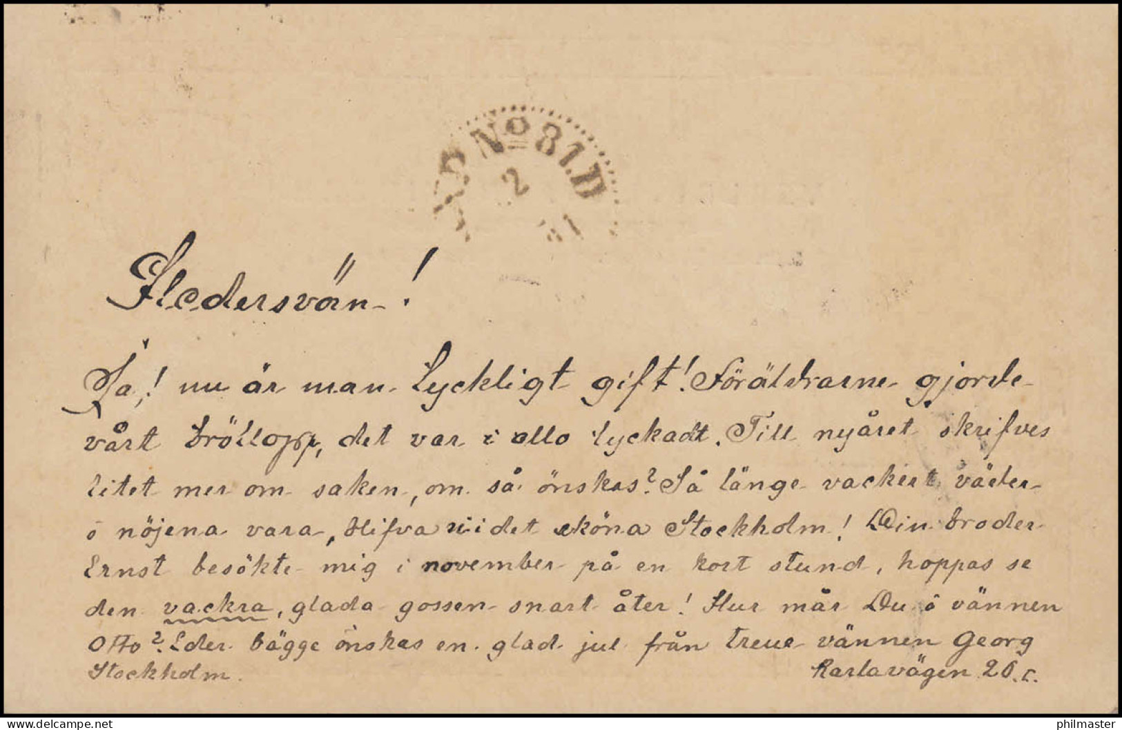 Postkarte P 20 SVERIGE-SUEDE 10 Öre, STOCKHOLM 22.12.1891 Nach BERLIN 24.12.91 - Other & Unclassified