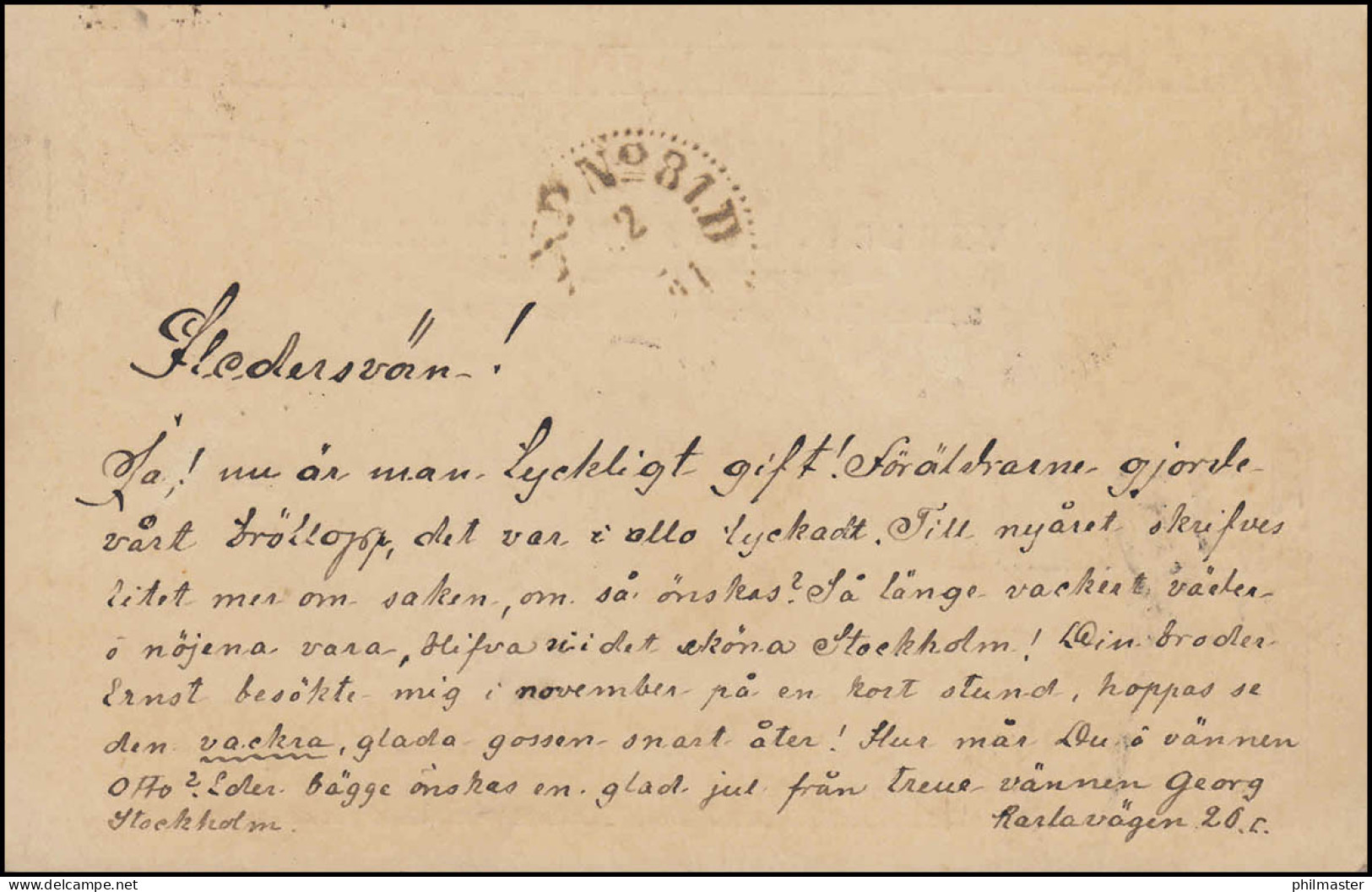 Postkarte P 20 SVERIGE-SUEDE 10 Öre, STOCKHOLM 22.12.1891 Nach BERLIN 24.12.91 - Altri & Non Classificati