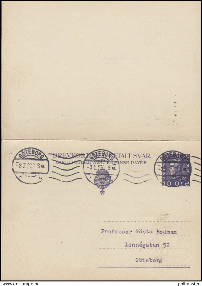 Postkarte P 52II Brevkort König Gustav 10/10 Öre, GÖTEBORG 3.5.37 Ortspostkarte - Postal Stationery