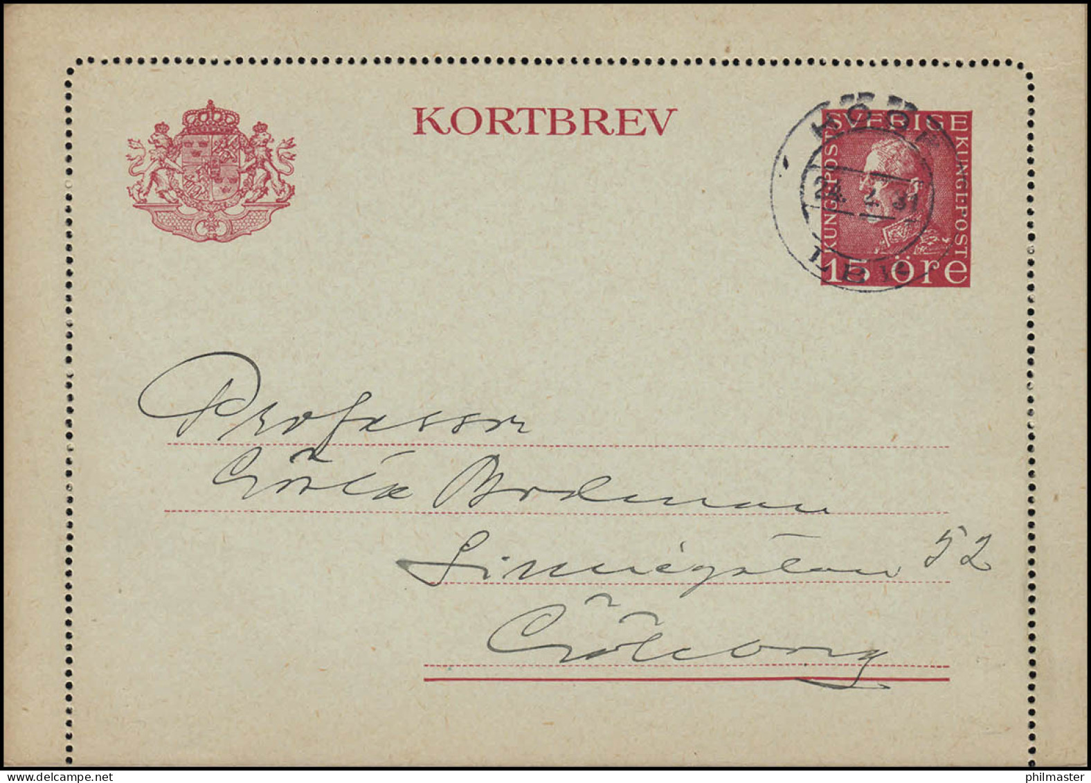 Kartenbrief K 27IW KORTBREV 15 Öre, HÖÖR 24.4.1931 Nach Göteborg - Interi Postali