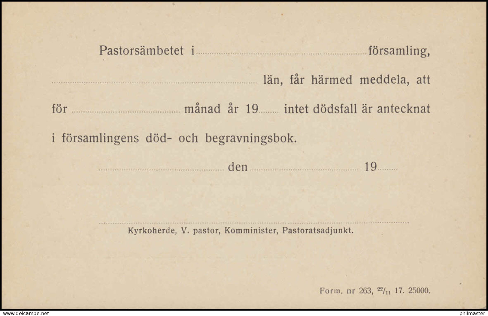 Dienstpostkarte DP 8 Tjänstebrevkort 5 Öre Druckdatum 1017 - Mit Vordruck, ** - Interi Postali