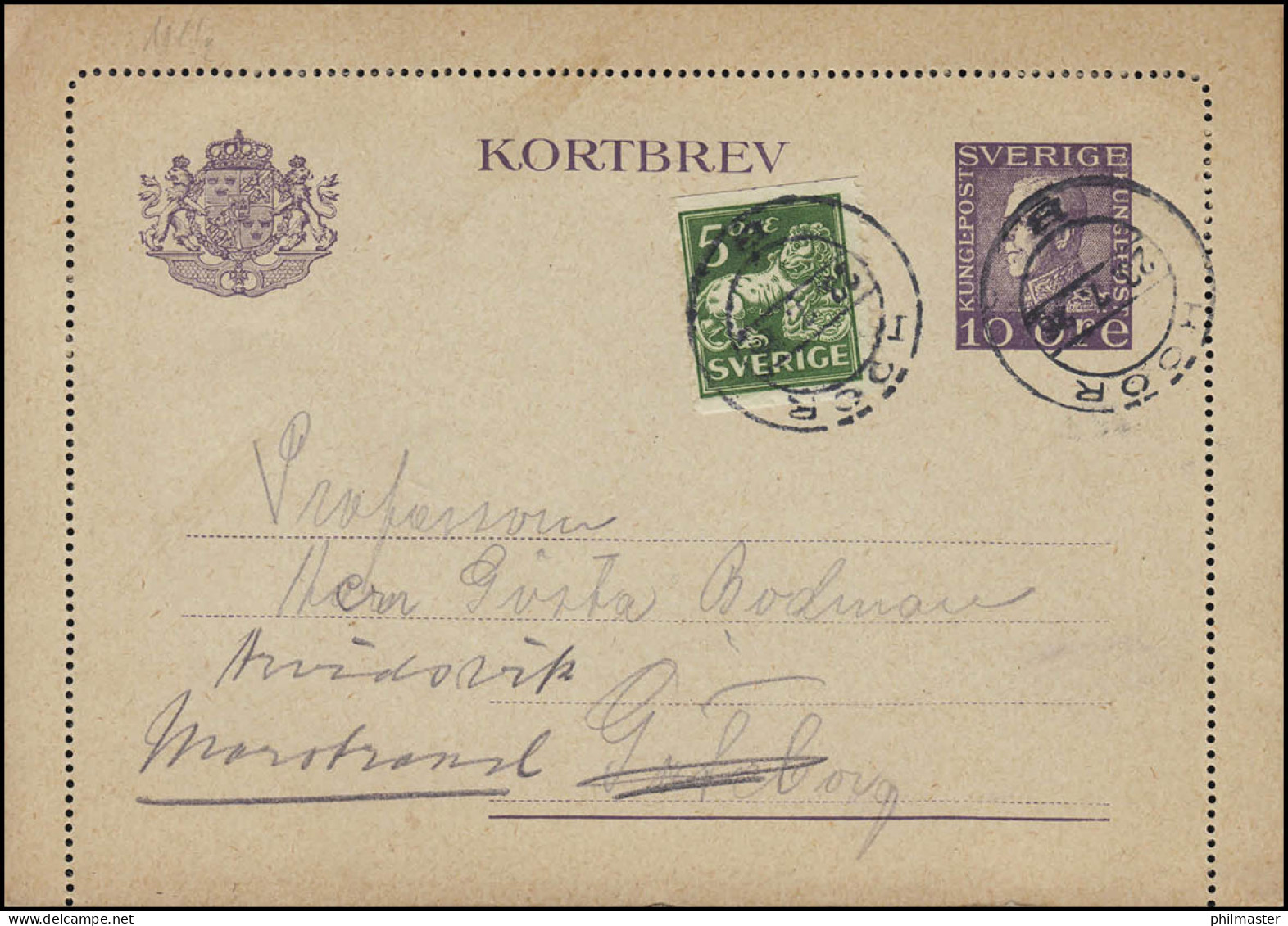 Kartenbrief K 26IW KORTBREV 10 Öre Mit Zusatzfr., HÖÖR 23.7.1926, Karte Mit Rand - Entiers Postaux