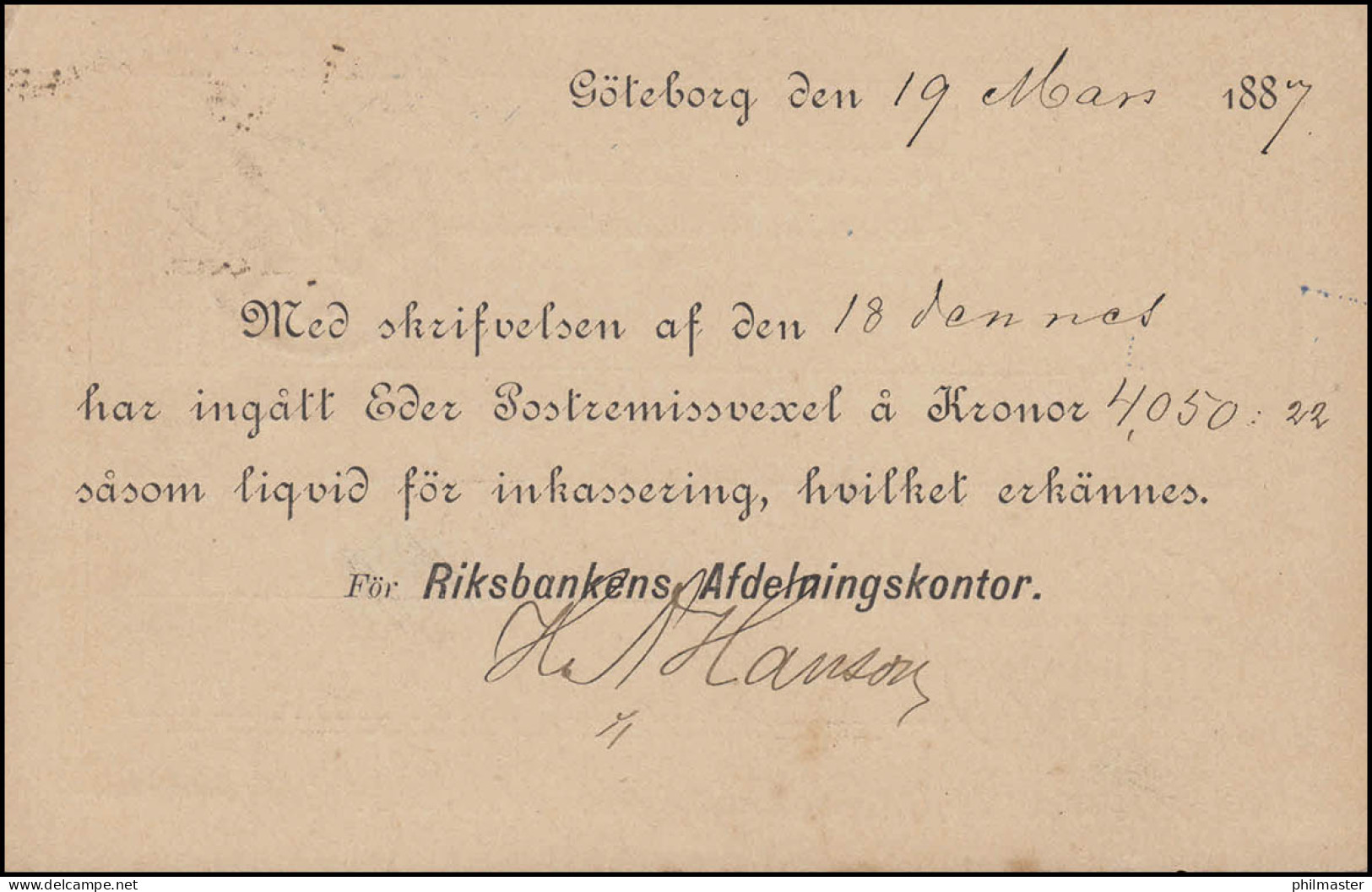 Dienstpostkarte DP 6II Tjänstebrevkort 5 Öre Ohne Druckdatum GÖTEBORG 19.3.1887 - Entiers Postaux