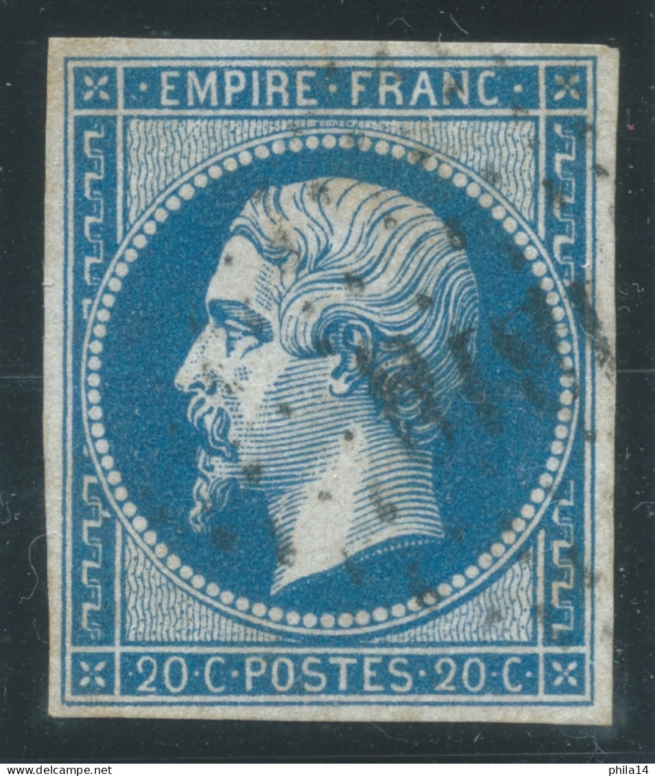 N°14 20c BLEU NAPOLEON T2 / IMPRIME SUR PAPIER EPAIS / TB MARGES - 1853-1860 Napoleone III