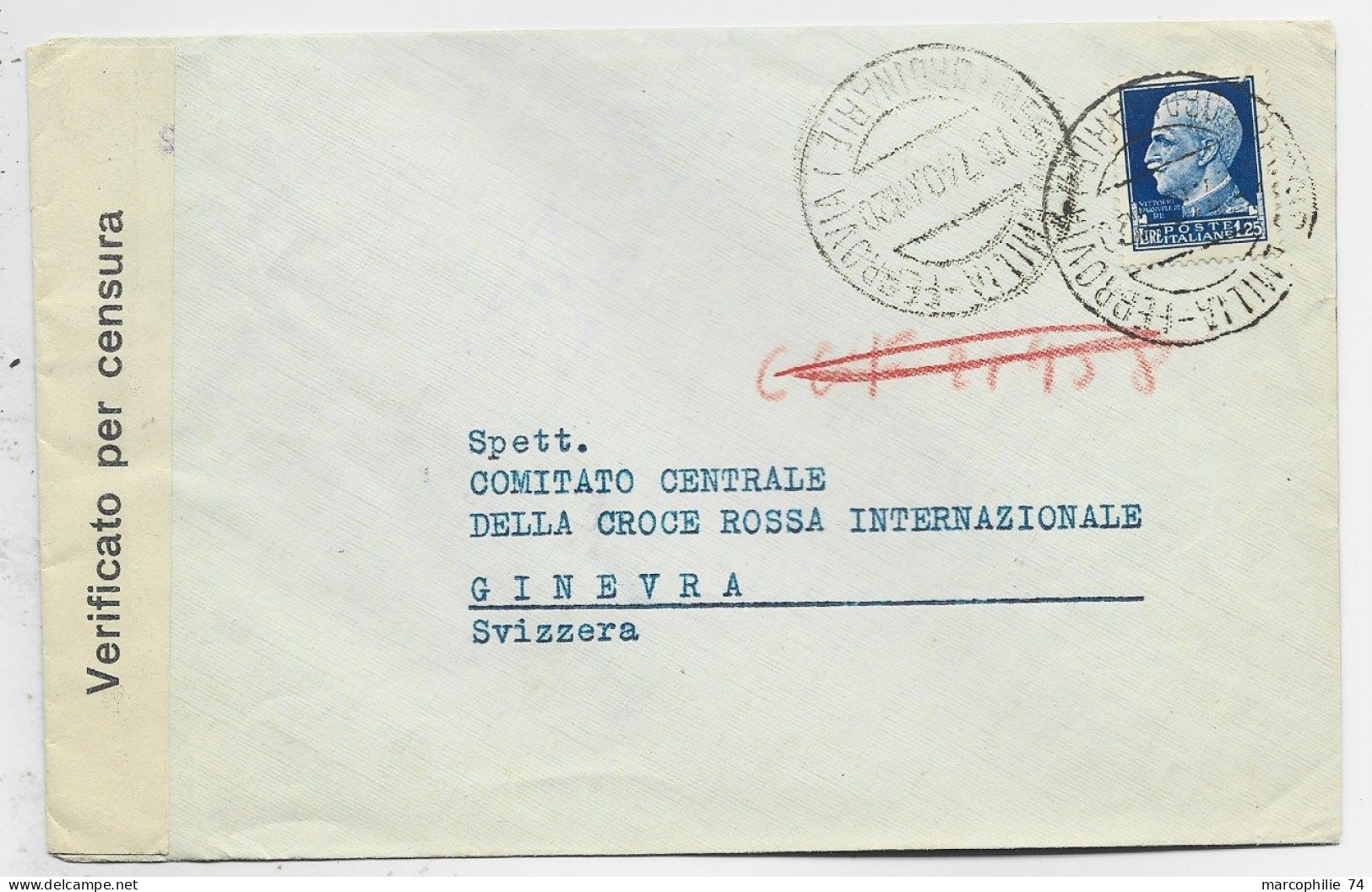 ITALIA 25C  LETTERE LETTRE COVER FERROVIA 1940 TO GENEVE SUISSE CENSURA - Marcophilia