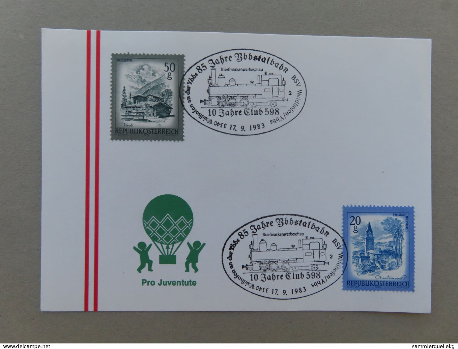 Österreich Pro Juventute - Mit Sonderstempel 17. 9. 1983  Waidhofen An Der Ybbs, 85 Jahre Ybbstalbahn (Nr.1088) - Otros & Sin Clasificación