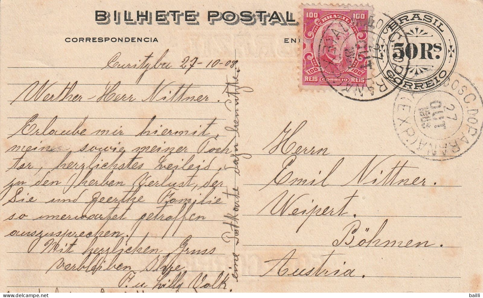 Brésil Entier Postal Illustré Pour L'Autriche 1908 - Postal Stationery