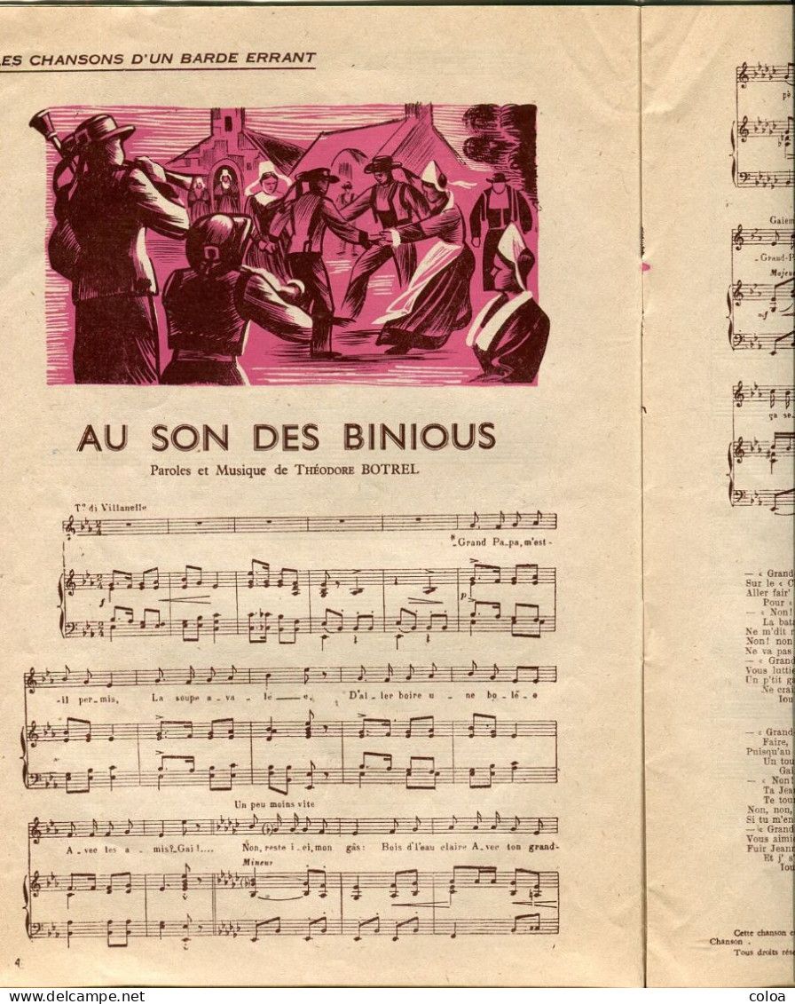 Théodore Botrel « Au Son Des Binious » Charles Trenet, « La Route Enchantée », Partitions Illustrées 1945 - 1900 - 1949