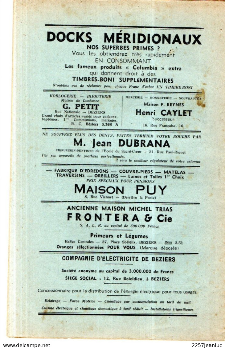 Béziers Octobre 1941 Bulletin De L'Association Des Anciens De L'Ecole Du Sacré Coeur Oeuvre Du P.Martin - Documenti Storici