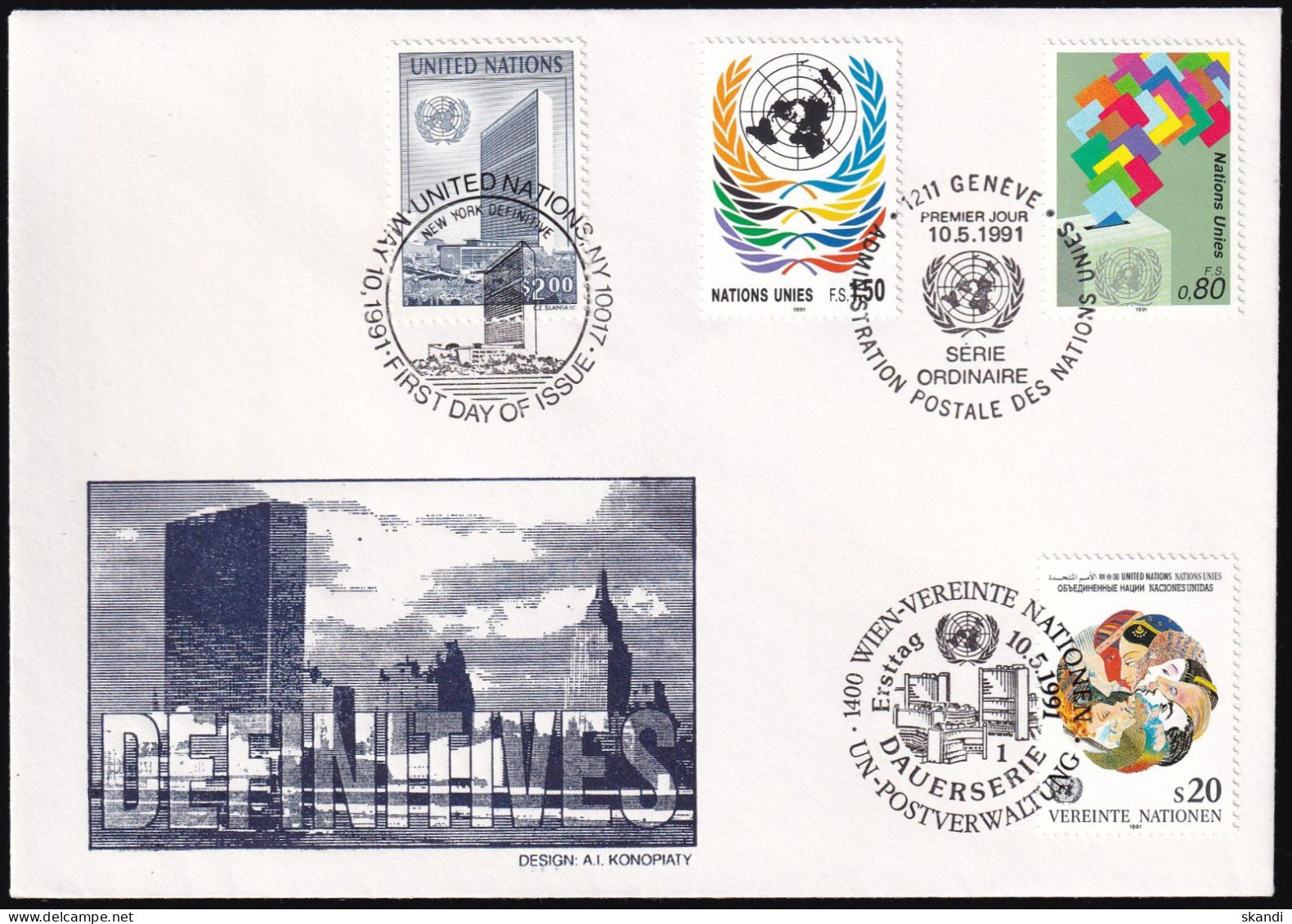 UNO NEW YORK - WIEN - GENF 1991 TRIO-FDC Dauerserie - Gezamelijke Uitgaven New York/Genève/Wenen