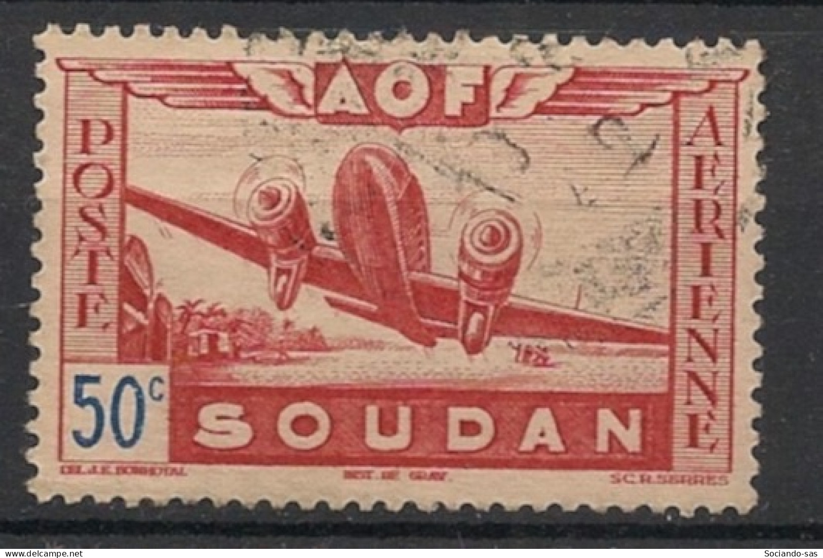 SOUDAN - 1942 - Poste Aérienne PA N°YT. 10 - Avion 50c Rouge - Oblitéré / Used - Usados