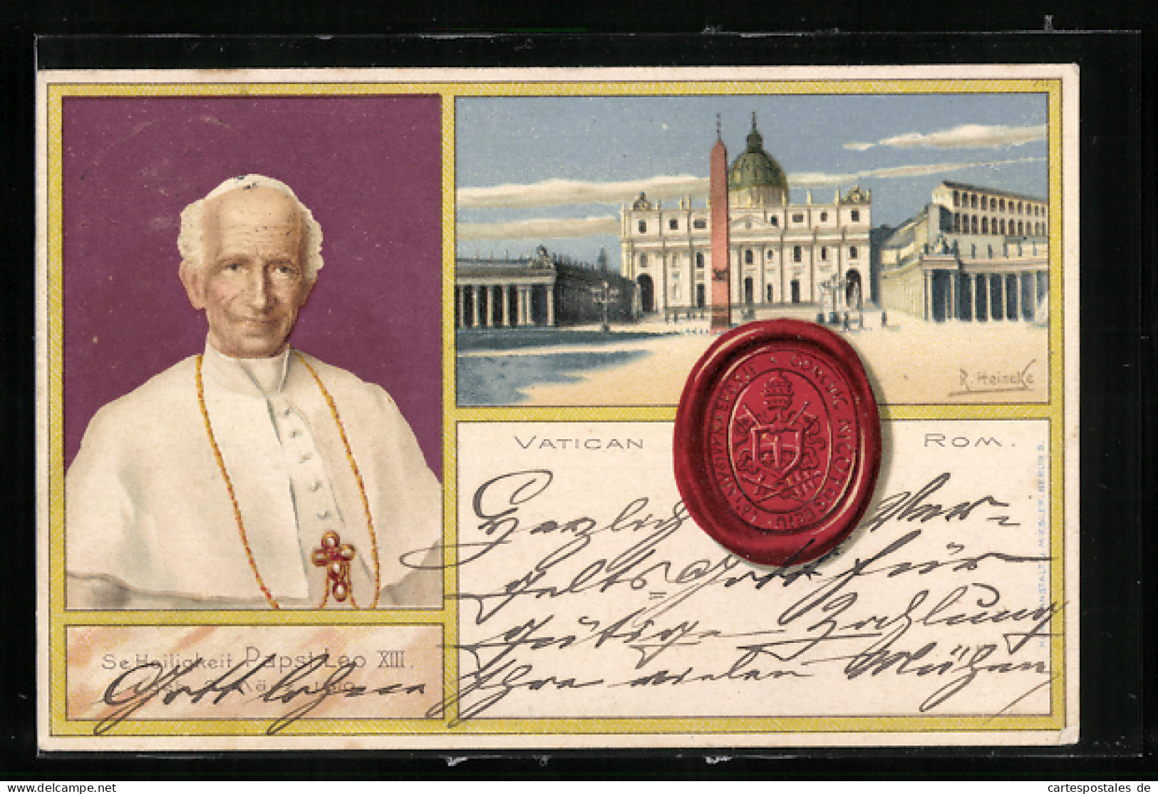 Künstler-AK Rom, Papst Leo XIII. Im Porträt, Petersplatz, Siegel  - Pausen