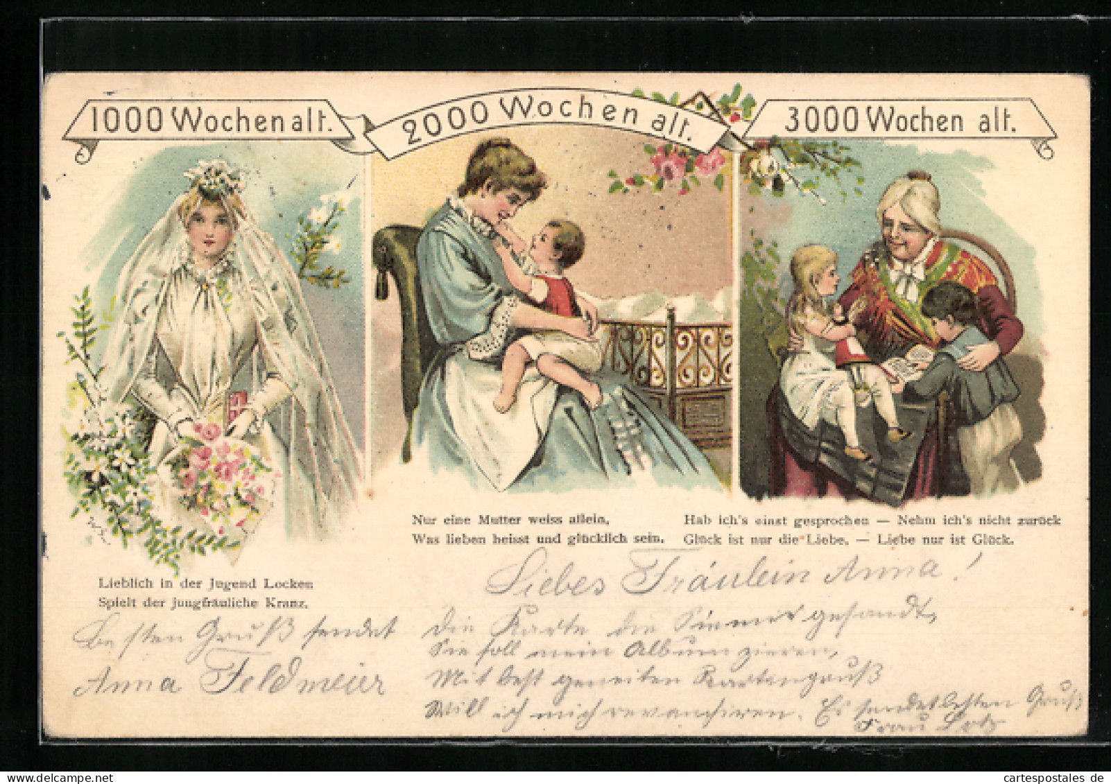 Lithographie Braut, Mutter Und Grossmutter, Vergänglichkeit  - Beerdigungen