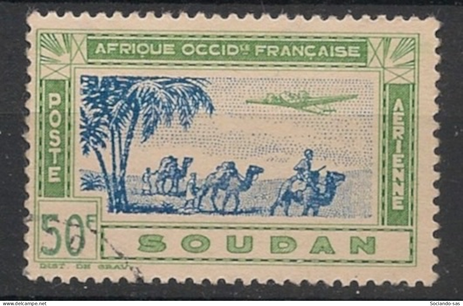 SOUDAN - 1942 - Poste Aérienne PA N°YT. 17 - Avion 50f Jaune Et Vert - Oblitéré / Used - Gebraucht