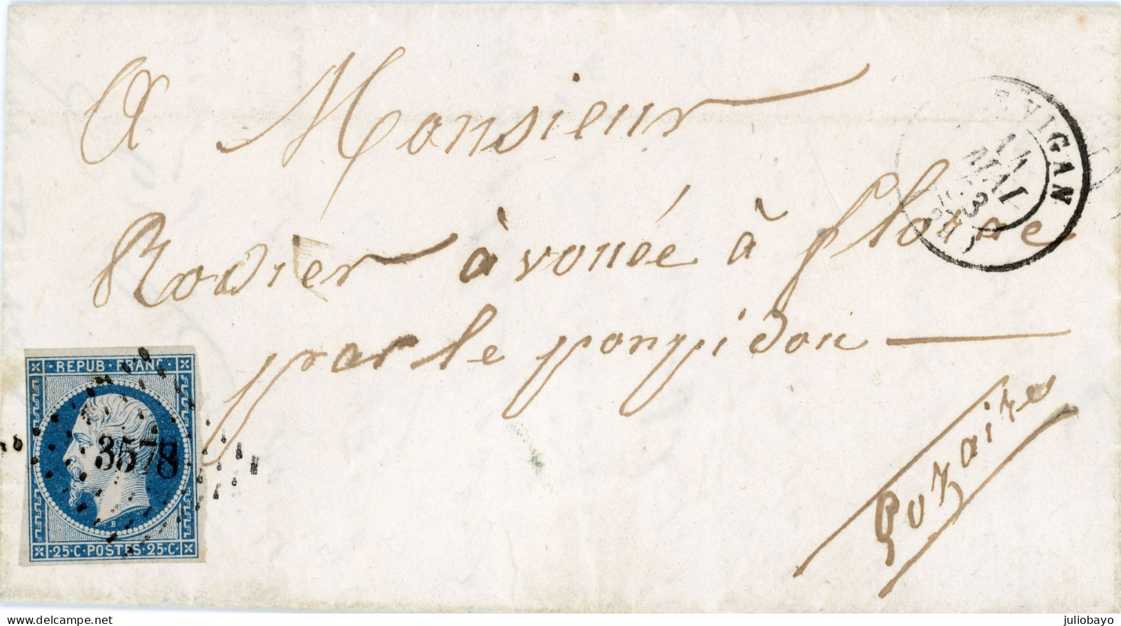 14 Mai 1853 Lac N°10 Pc 3578 Le Vigan Vers Florac " Par Le Ponpidou" - 1849-1876: Periodo Classico