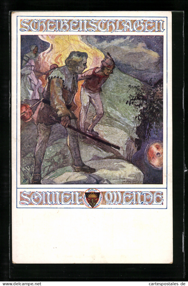 AK Deutscher Schulverein: Männer Bei Der Sonnenwende, Scheibenschlagen  - War 1914-18