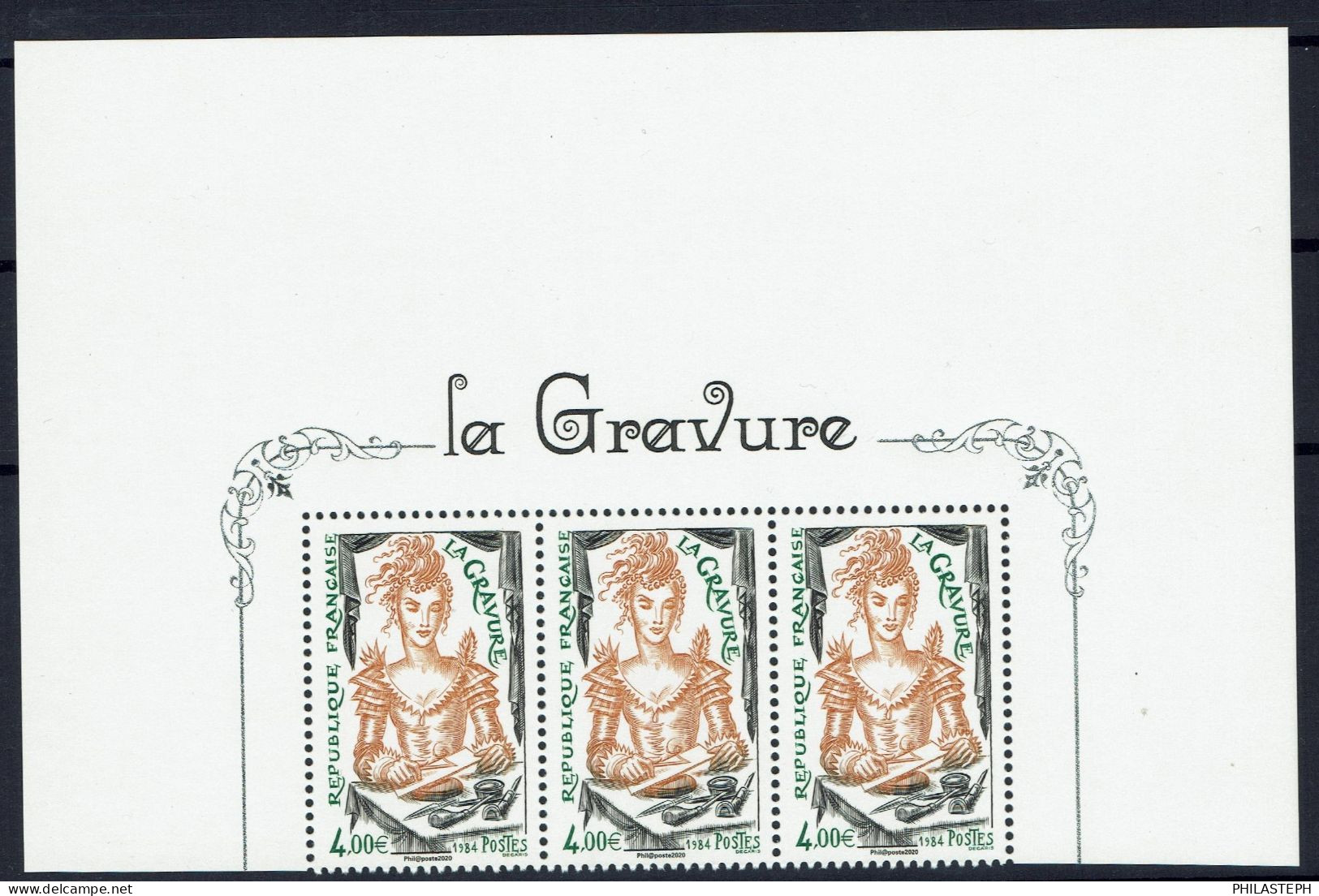 FRANCE - 2020 - 5408A BANDE DE 3 HAUT DE FEUILLET - LA GRAVURE ISSUS DU BLOC - NEUF ** - Unused Stamps