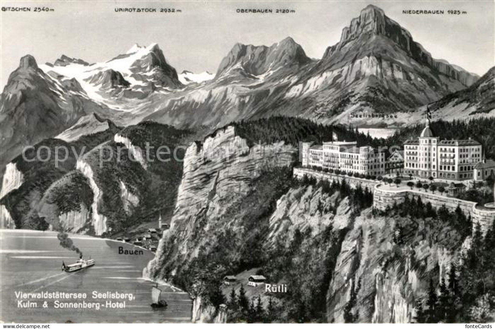 13190030 Vierwaldstaettersee SZ Mit Seelisberg Kulm Sonnenberg Hotel Und Ruetli  - Autres & Non Classés