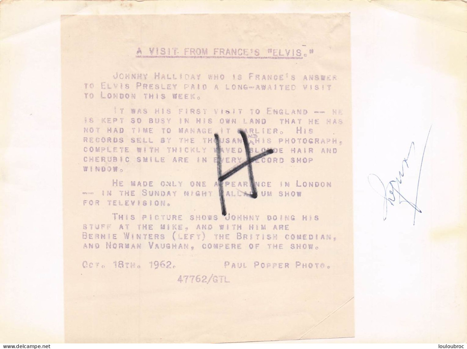 JOHNNY HALLYDAY 1962 AVEC NORMAN VAUGHAN ET BERNIE WINTERS FRANCE'S ELVIS PHOTO DE PRESSE ORIGINALE 18X12CM - Berühmtheiten