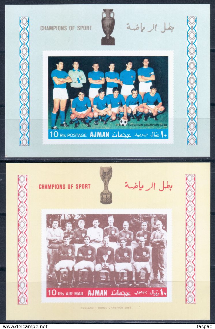 Ajman 1968 Mi# Block 56-57 B ** MNH - Imperf. - Football / Soccer (II): Italy And England National Teams - Adschman